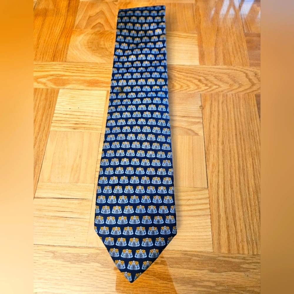 Museum Musei Blue and Gold Silk Tie - Matador Jacket pattern